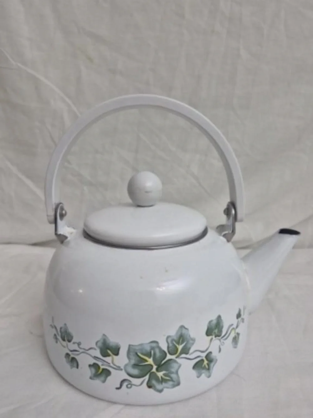 Corelle White Teapot with Green Ivy Vine Motif